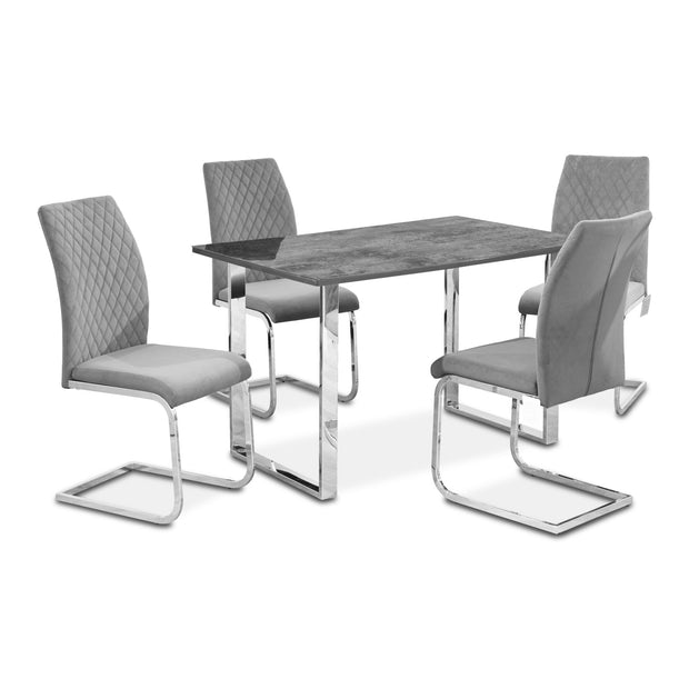 Tokyo Grey Stone Effect Glass Top Dining Set (Table & 4 Chairs)