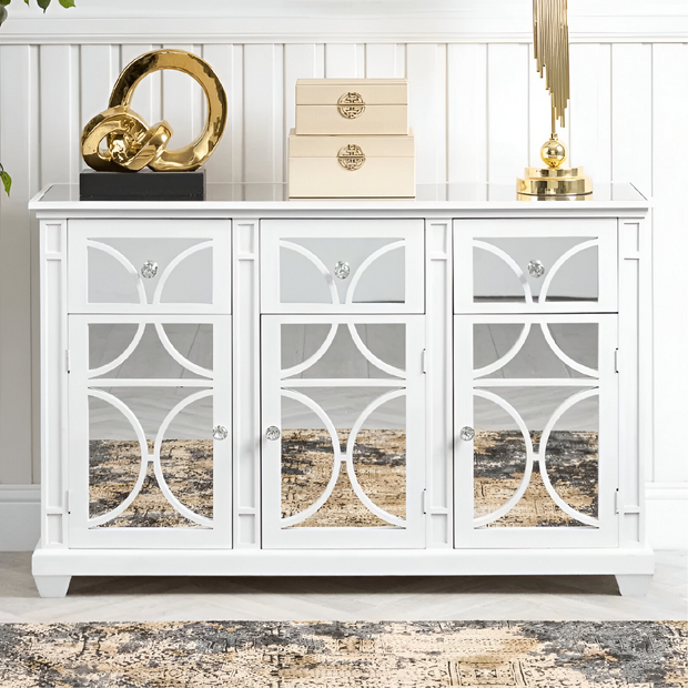 Torino White Wood Frame And 3 Drawer 3 Door Wood Sideboard Cabinet