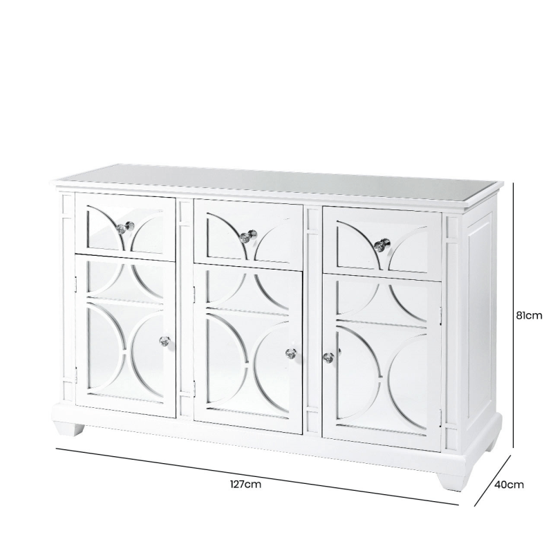 Torino White Wood Frame And 3 Drawer 3 Door Wood Sideboard Cabinet