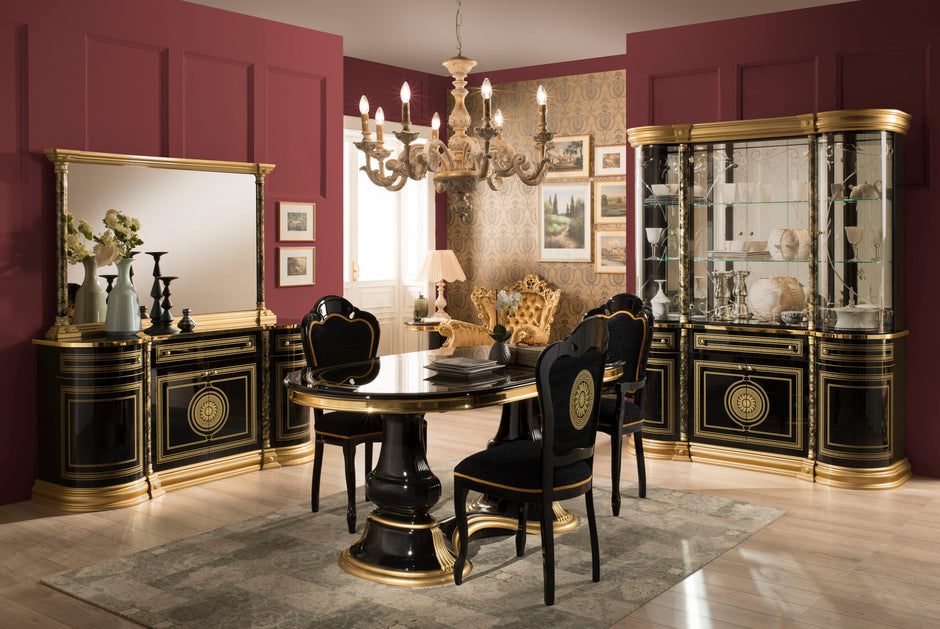 VENUS ITALIAN HIGH GLOSS EXTEND-DINING TABLE B-GOLD+ 6 MEDUSA FACE HEAD CHAIRS