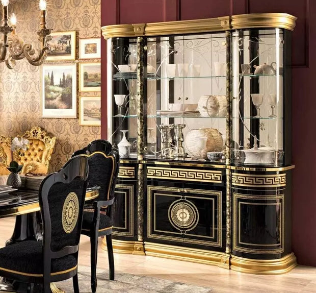 Luxury Venus Italian Black-Gold 4 Door Display Cabinet By TuttoMobili Italia