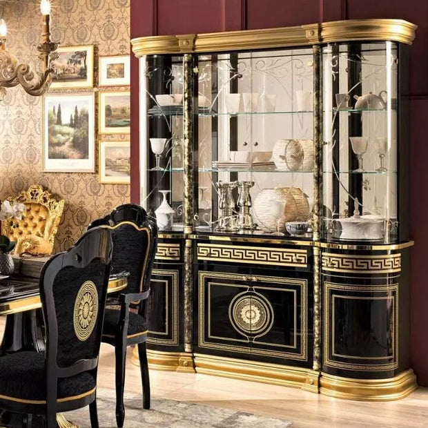 Luxury Venus Italian Black-Gold 4 Door Display Cabinet By Tutto Mobili Italia