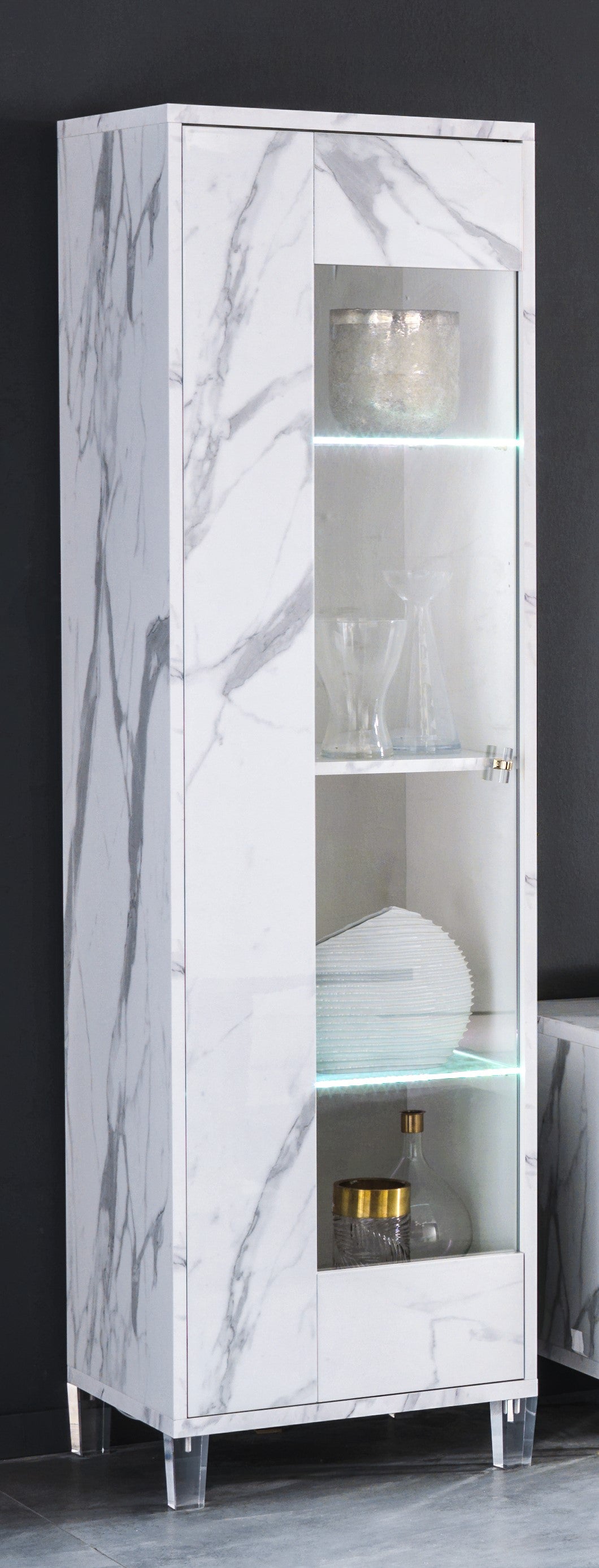 Ben Company Vittoria Italian Modern Design White Marble High Glos 1 Door Display Unit