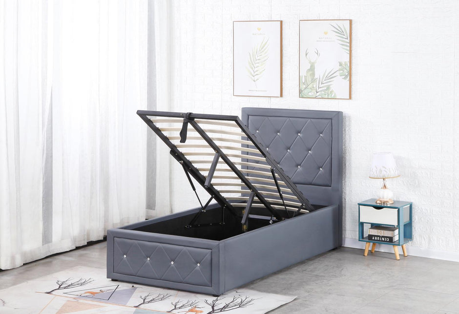 Alice Ottoman PU Faux leather Bed Frames With Faux leather Diamonte Head board