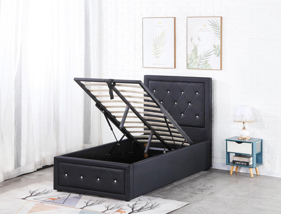 Alice Ottoman PU Faux leather Bed Frames With Faux leather Diamonte Head board