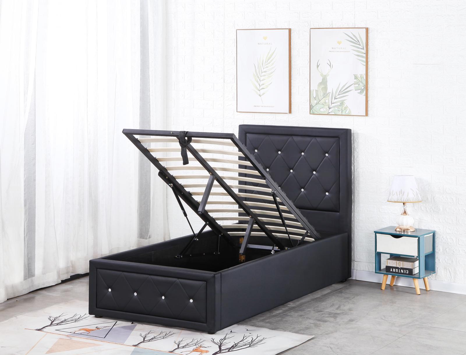 Alice Ottoman PU Faux leather Bed Frames With Faux leather Diamonte Head board