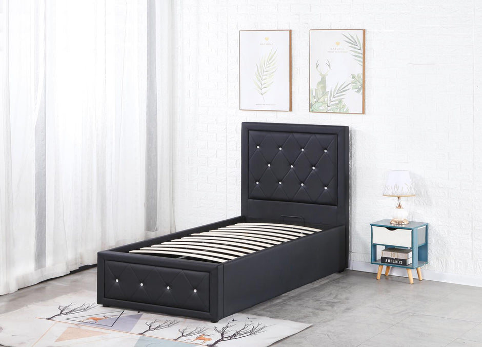 Alice Ottoman PU Faux leather Bed Frames With Faux leather Diamonte Head board