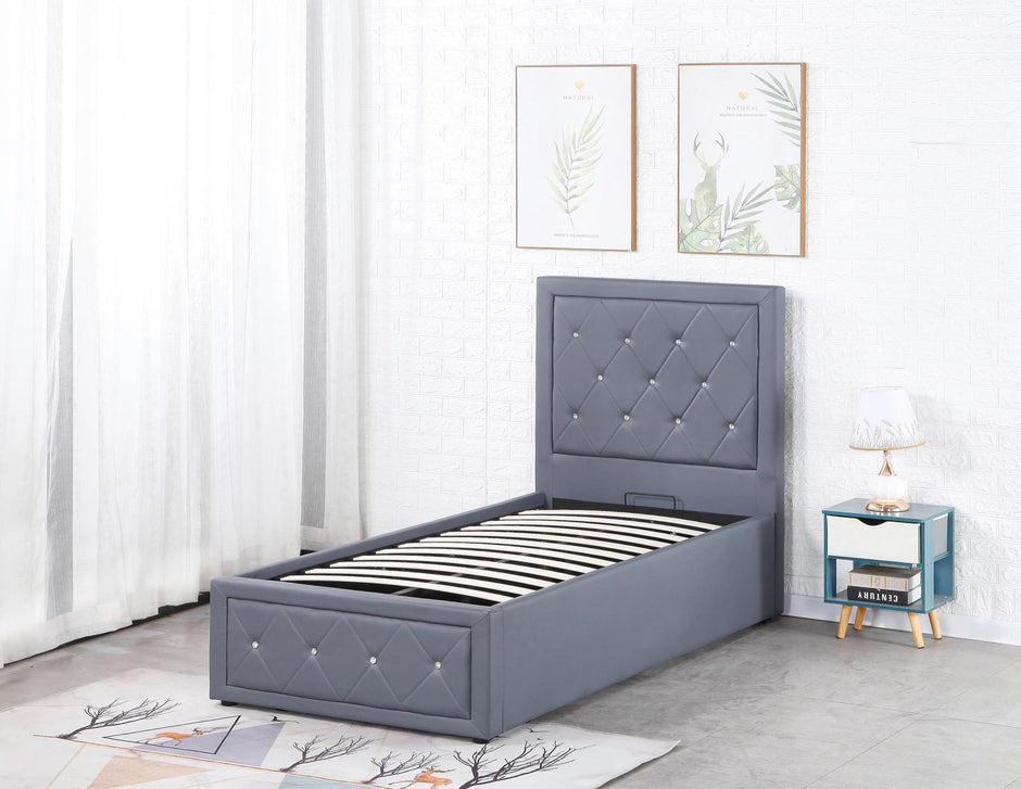 Alice Ottoman PU Faux leather Bed Frames With Faux leather Diamonte Head board