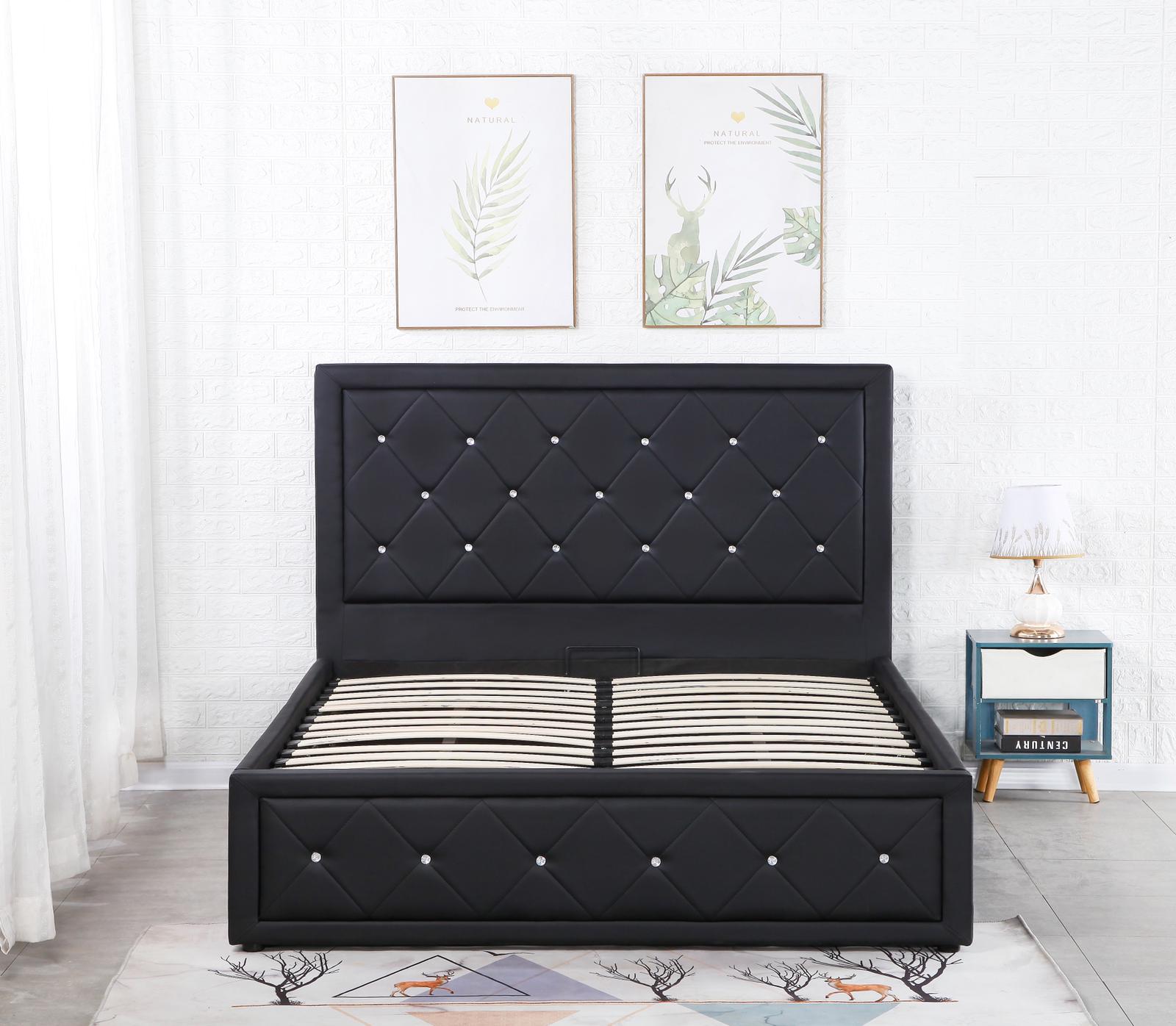 Alice Ottoman PU Faux leather Bed Frames With Faux leather Diamonte Head board