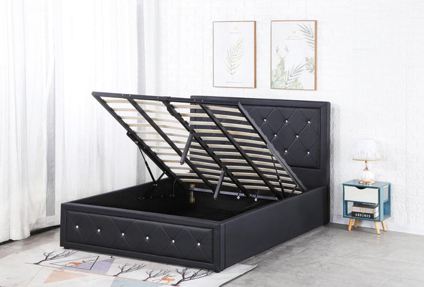 Alice Ottoman PU Faux leather Bed Frames With Faux leather Diamonte Head board