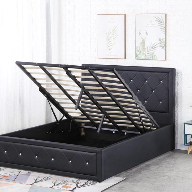 Alice Ottoman PU Faux leather Bed Frames With Faux leather Diamonte Head board