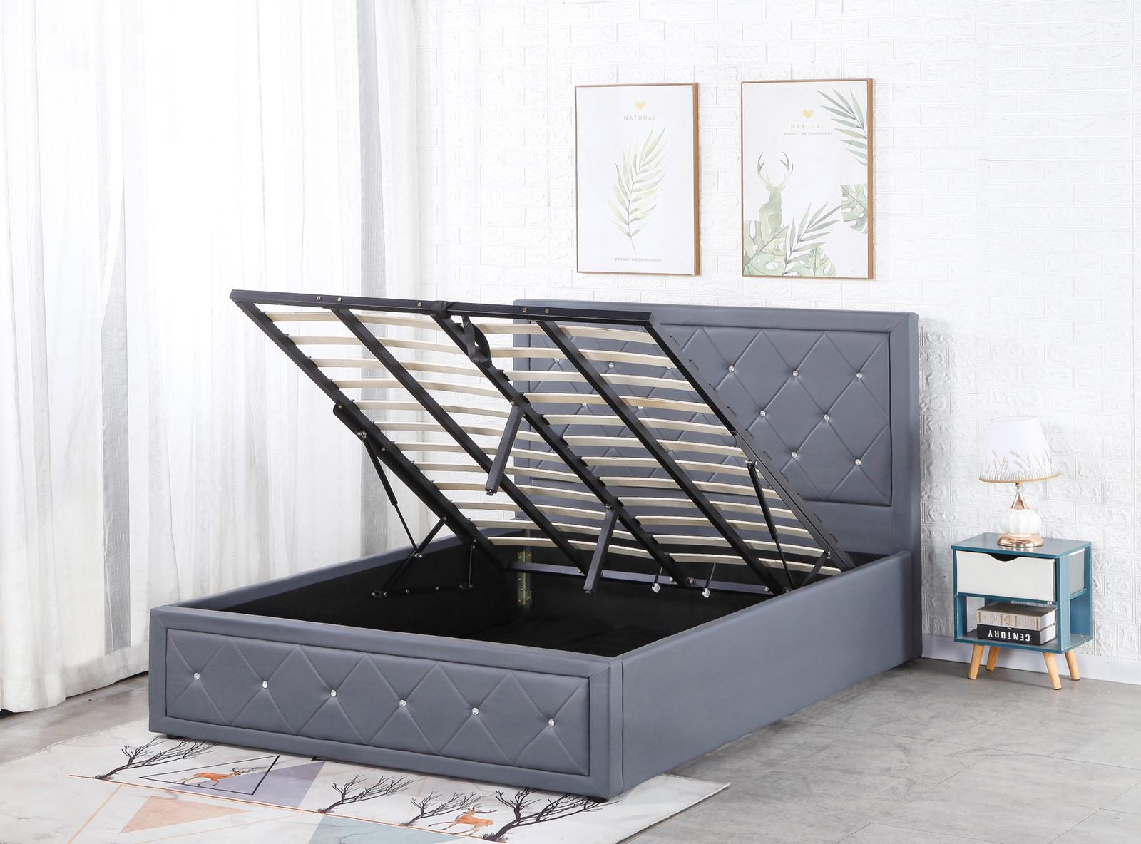 Alice Ottoman PU Faux leather Bed Frames With Faux leather Diamonte Head board