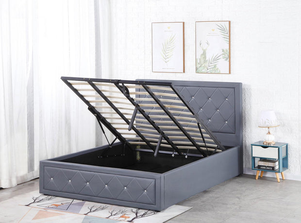 Alice Ottoman PU Faux leather Bed Frames With Faux leather Diamonte Head board
