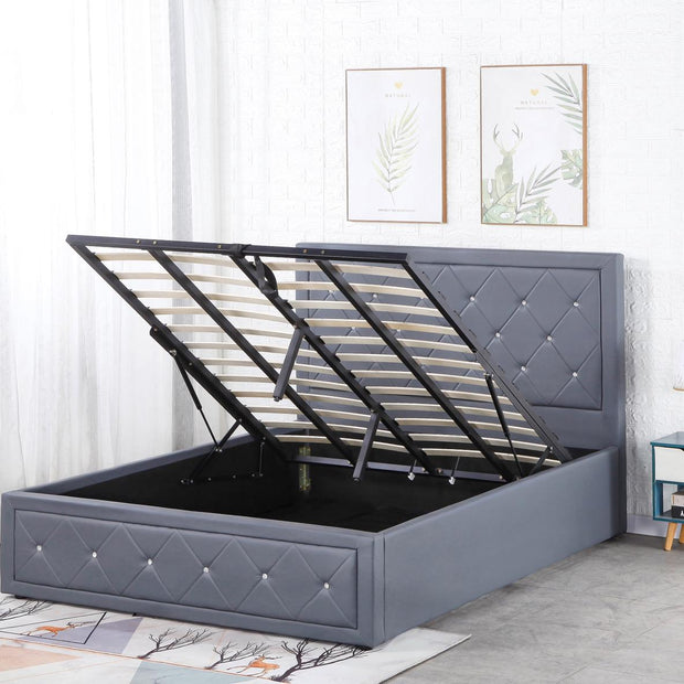 Alice Ottoman PU Faux leather Bed Frames With Faux leather Diamonte Head board