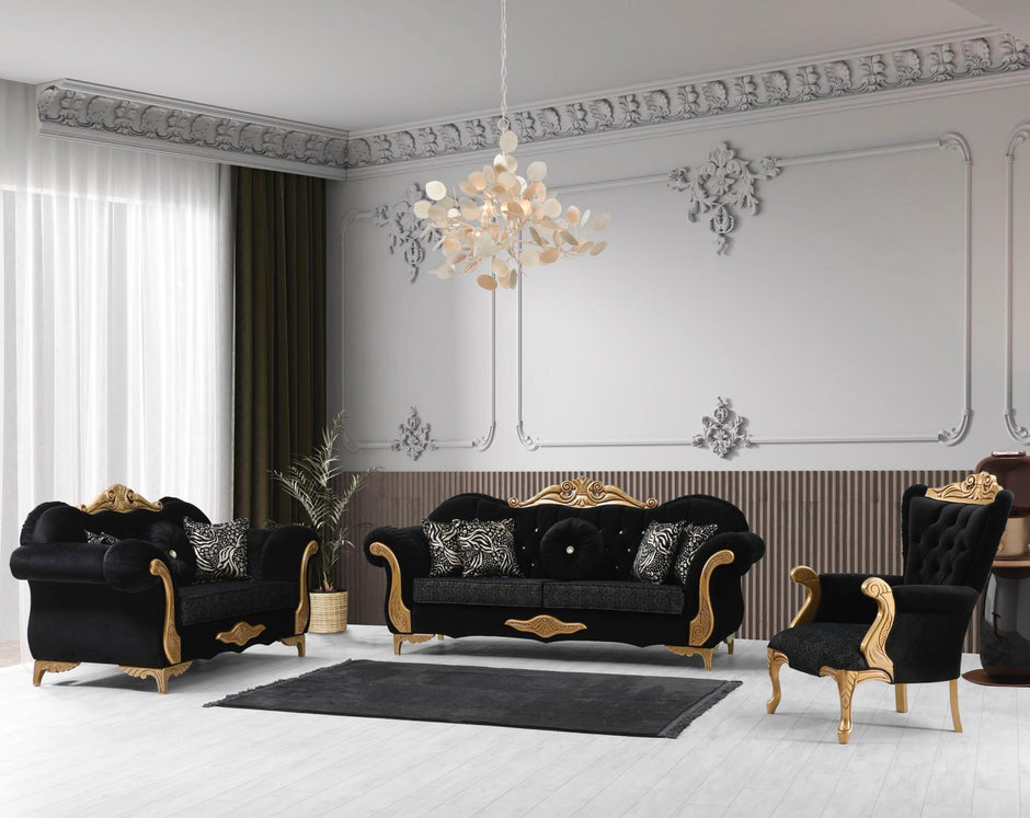 DYNASTY ARABIAN DESIGN BLACK-SILVER SOFA SET