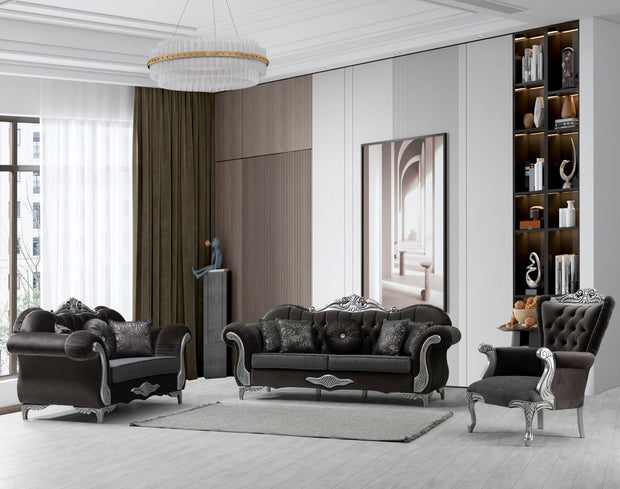 DYNASTY ARABIAN DESIGN BLACK-SILVER SOFA SET
