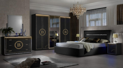 New Billionaire  With LED Lights High Gloss Italian Bedroom Set 6 Door wardrobe