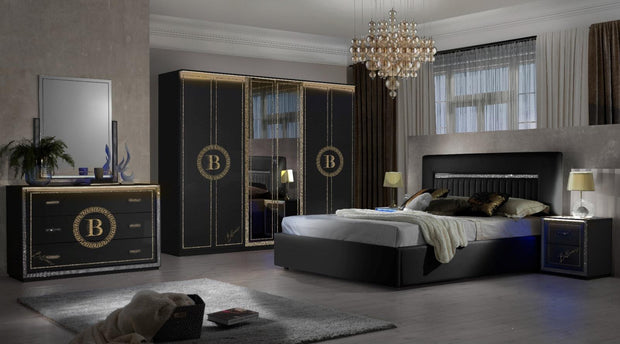 New Billionaire  With LED Lights High Gloss Italian Bedroom Set 6 Door wardrobe
