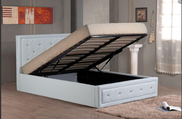 Alice Ottoman PU Faux leather Bed Frames With Faux leather Diamonte Head board