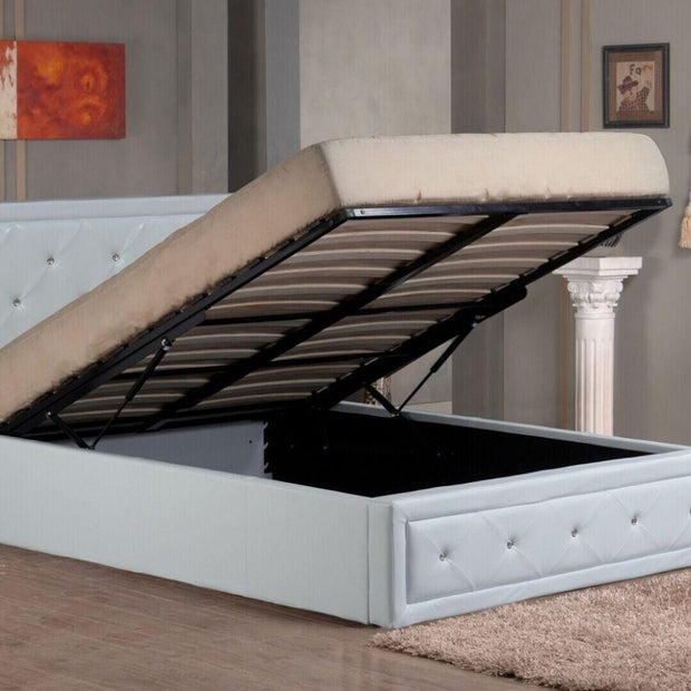 Alice Ottoman PU Faux leather Bed Frames With Faux leather Diamonte Head board