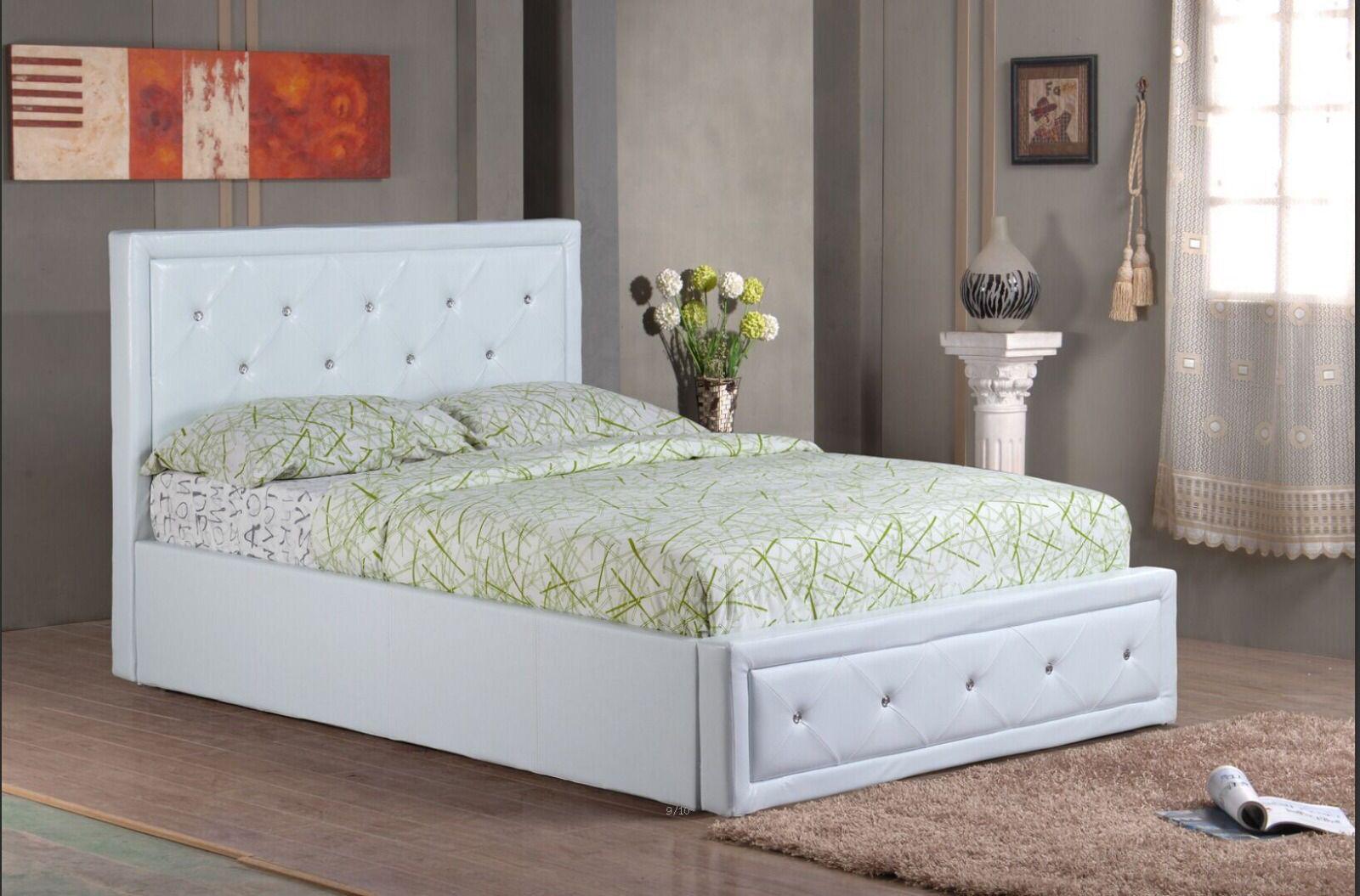 Alice Ottoman PU Faux leather Bed Frames With Faux leather Diamonte Head board