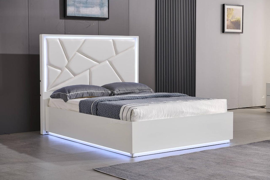 Rugby Ottoman-Storage High Glossy With LED Lights, Bluetooth Speaker, Charging Points