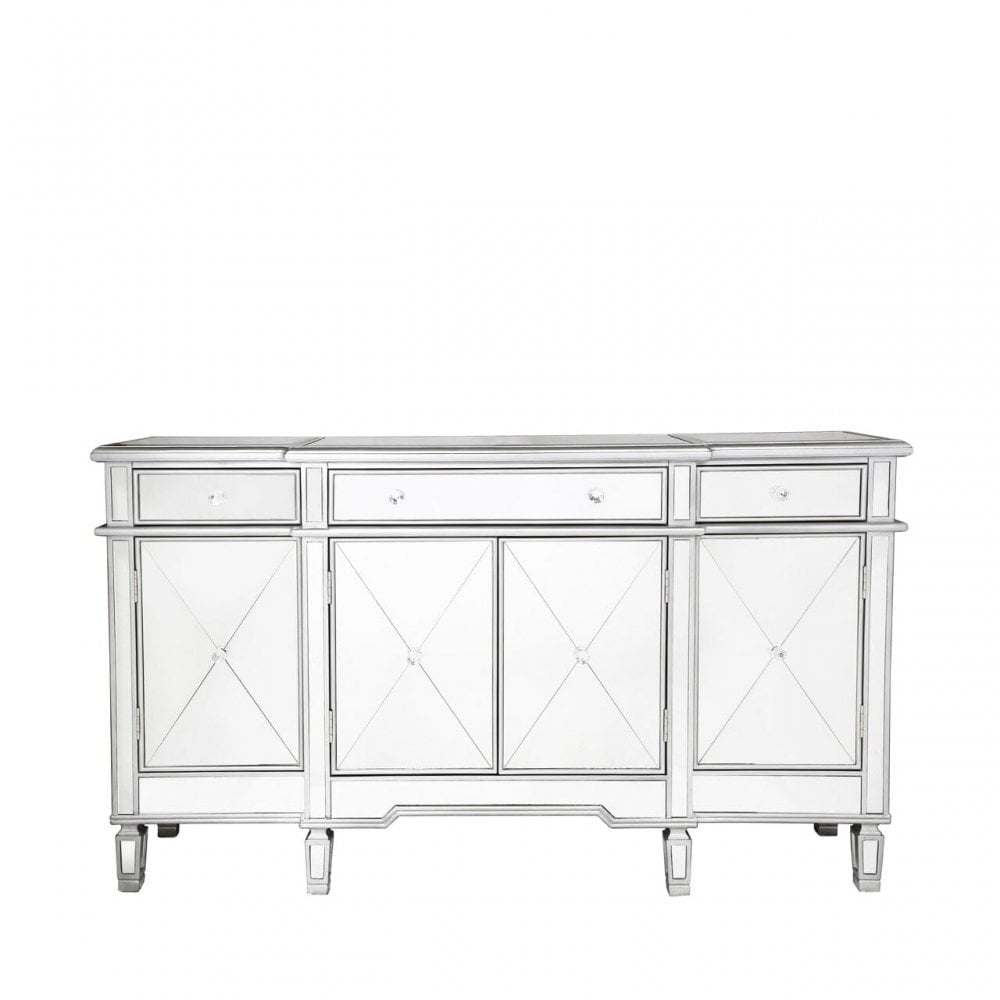 Beaumont Mirrored Silver Trim 3 Drawer 4 Door Sideboard Cabinet