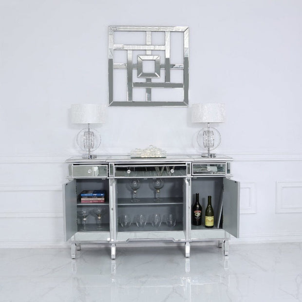 Beaumont Mirrored Silver Trim 3 Drawer 4 Door Sideboard Cabinet
