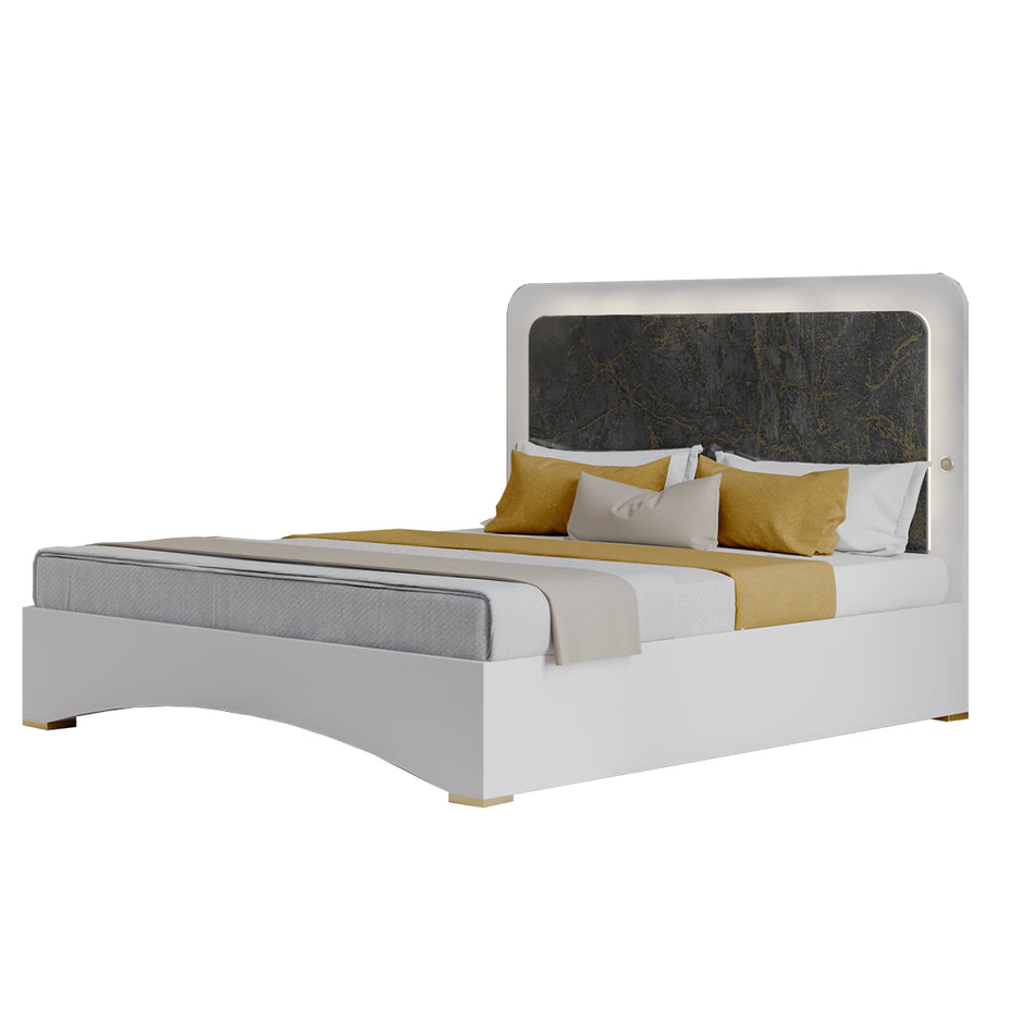Ben Company Dalia Modern Italian High Gloss Grey-Gold With 4 Doors Wardrobe Bedroom Group