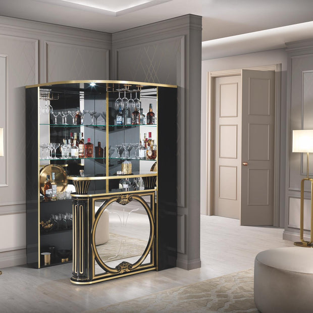 H2O Design Tiffanie Italian Luxury High Gloss Beige & Gold Eco Leather Corner Bar Unit