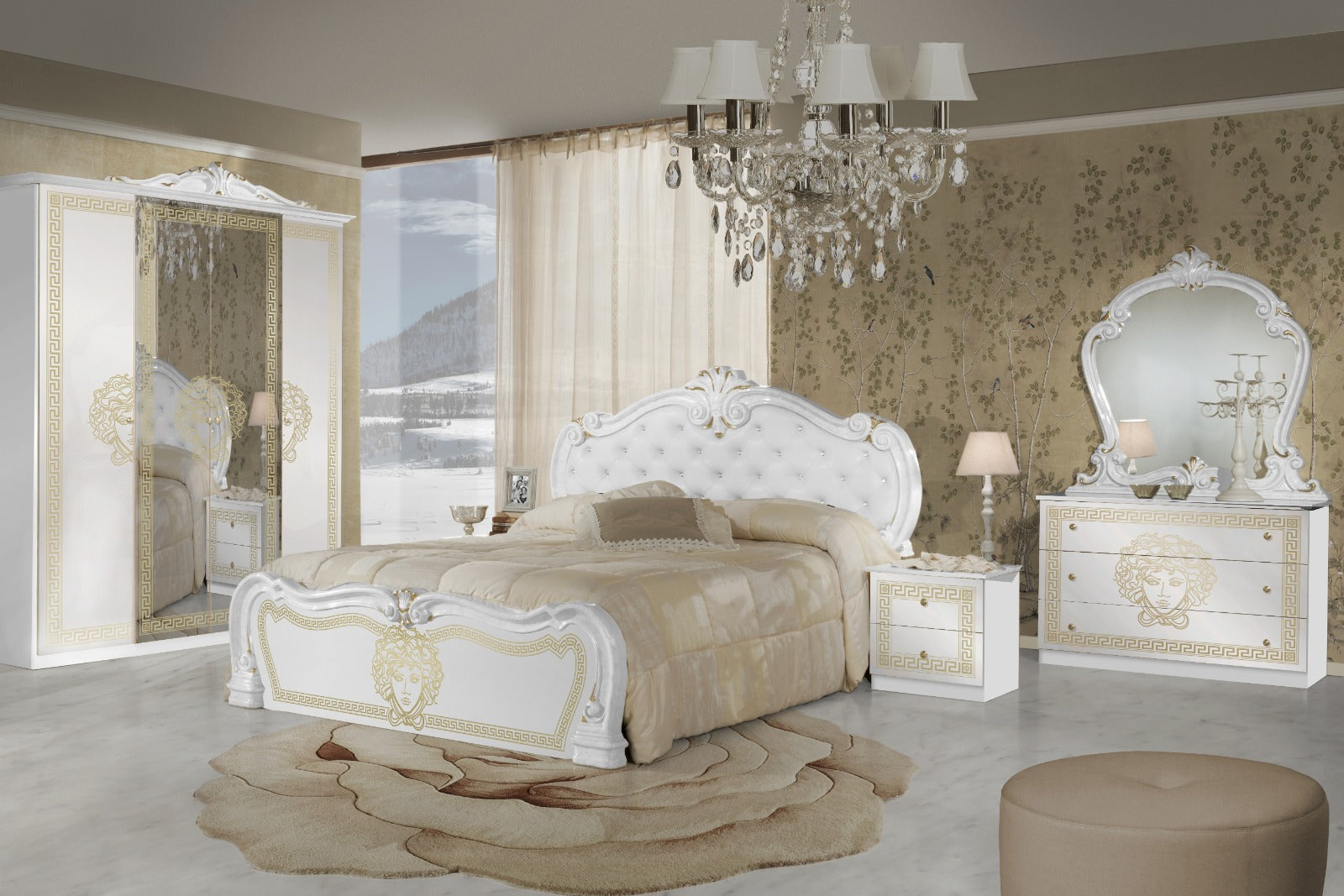 VILMA MEDUSA FACE ITALIAN 6 DOORS LARGE BEDROOM SET SPECIAL OFFER BLACK/GOLD