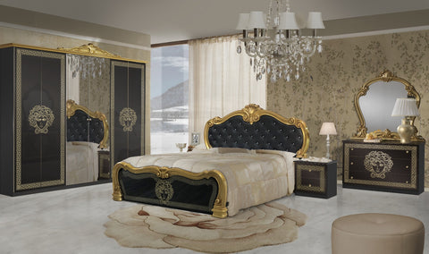 VILMA MEDUSA FACE ITALIAN 6 DOORS LARGE BEDROOM SET SPECIAL OFFER BLACK/GOLD