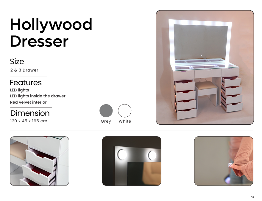Hollywood LED Glam Dressing Table – Studio-Style with 3 Light Modes & Glass