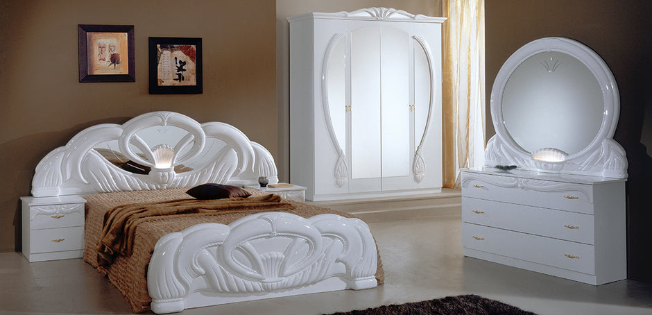 Ben Company Luxury Giada Italian High Gloss Bedroom Group White or Mahogany