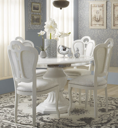 GRETA ITALIAN WHITE & SILVER HIGH GLOSS DINING TABLE WITH EXTENSION & 4 CHAIRS