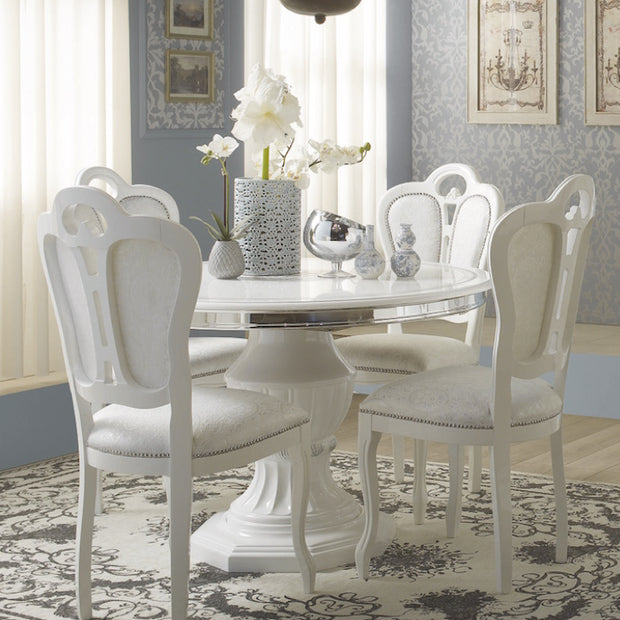 GRETA ITALIAN WHITE & SILVER HIGH GLOSS DINING TABLE WITH EXTENSION & 4 CHAIRS