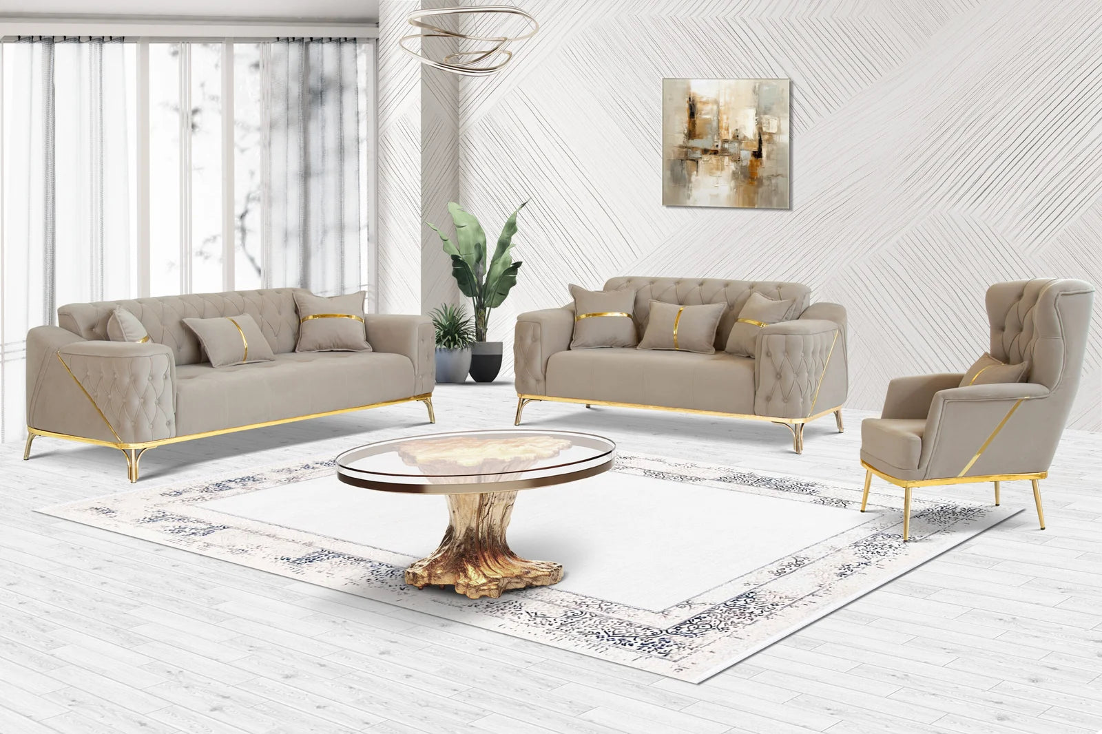 Jasmine Chesterfield Fabric Sofa Set