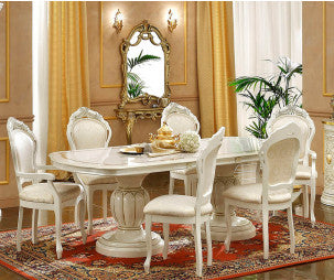 Camel Group Leonardo Italian High Gloss Ivory/Gold Oval Extension Dining Table with 6 Chairs