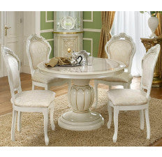 Camel Group Leonardo Italian High Gloss Ivory/Gold Oval Extension Dining Table with 6 Chairs