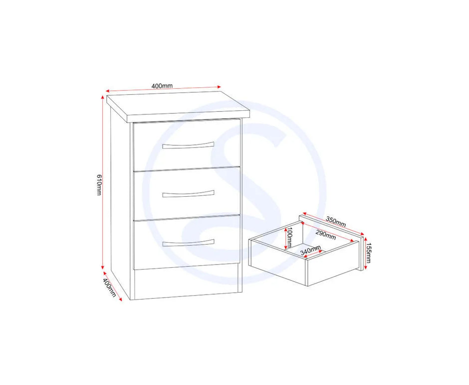 Nevada 2 Door 1 Drawer Wardrobe Bedroom Set White Gloss