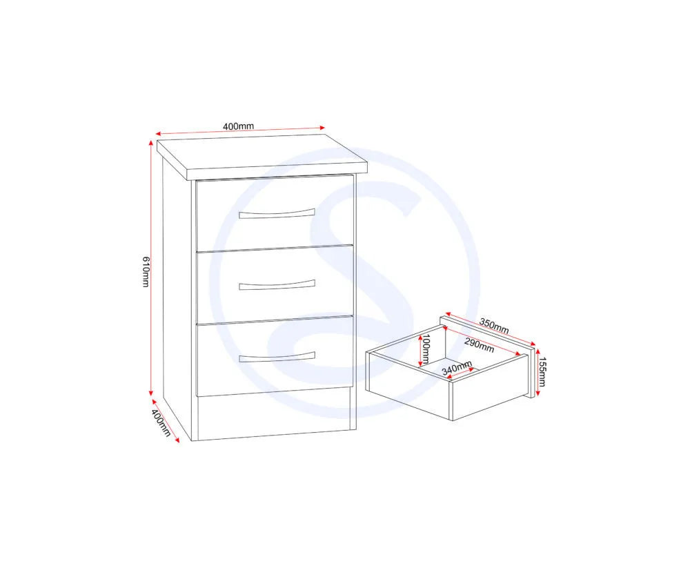 Nevada 2 Door 1 Drawer Wardrobe Bedroom Set White Gloss