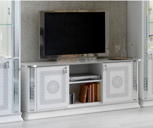 NEW VENUS CLASSIC ITALIAN LOUNG/ DINING ROOM HIGH GLOSS WHITE -SILVER  BEN COMPANY
