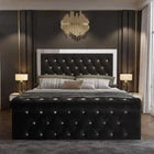 Plush Velvet Chesterfield Mirrored Headboard Style Gas Lift Storage Bed Frame