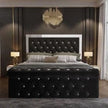 Plush Velvet Chesterfield Mirrored Headboard Style Gas Lift Storage Bed Frame