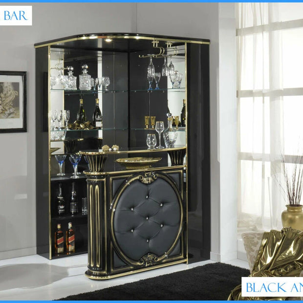 Tiffanie Italian Luxury High Gloss Black-Gold Corner Bar unit H2O Design