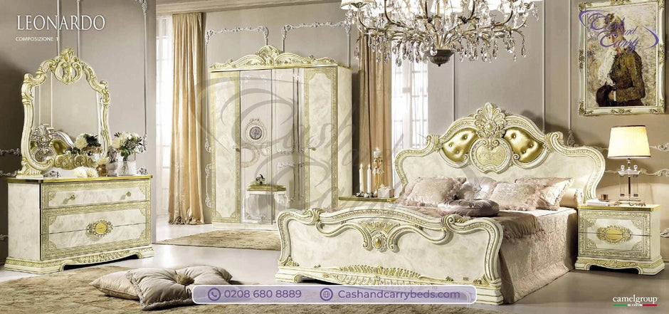 Leonardo Italian Ivory/Gold Bedroom Set or Separatly Items by Camel Group Italy