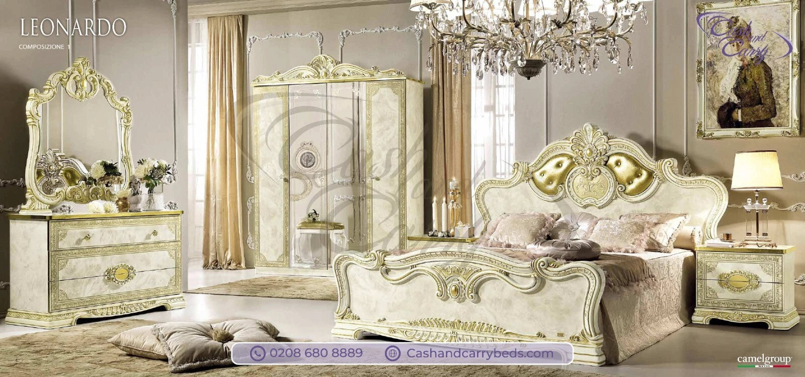 Leonardo Italian Ivory/Gold Bedroom Set or Separatly Items by Camel Group Italy