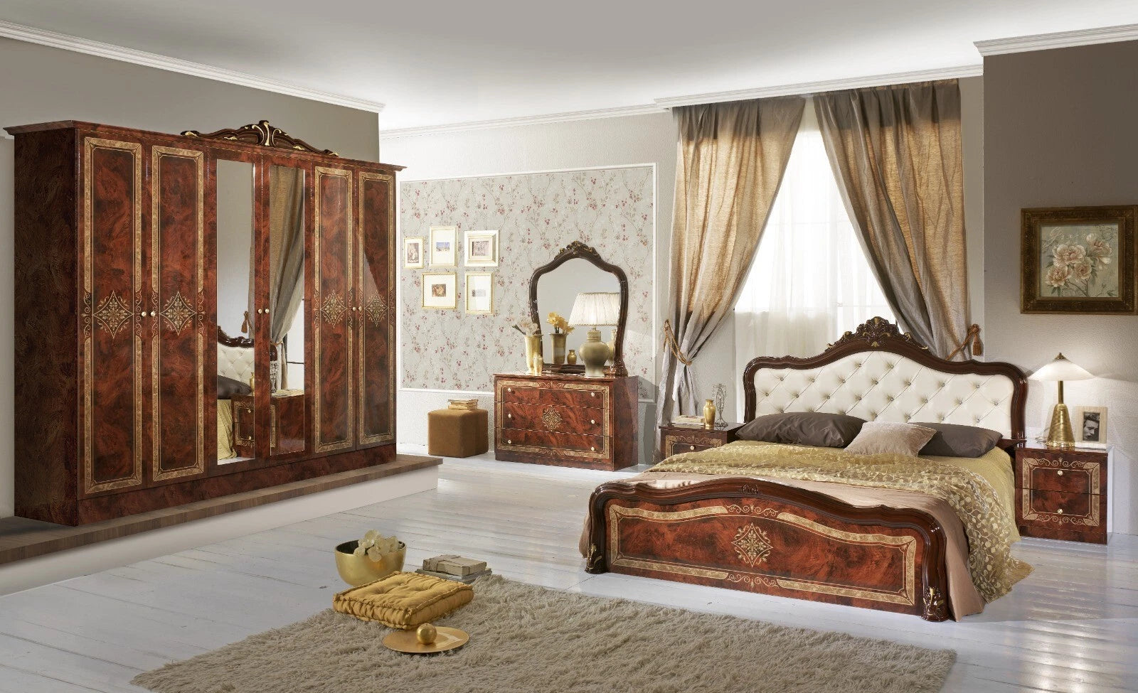 Luisa Walnut Luxury High Gloss Italian 6 Door Bedroom Set Now £1099 (RRP £1599)