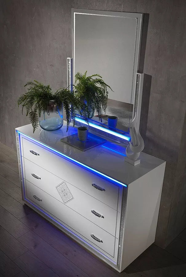 Luxury Gema Storage With LED Lights H/Gloss Italian Bedroom Set 6 Door wardrobe