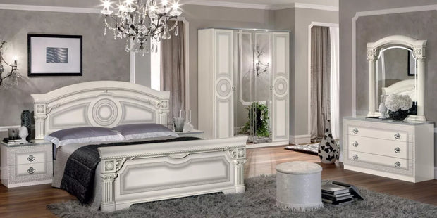Aida Original High Lacquer Italian 4Doors White-Silver Bedroom Set Camel Group